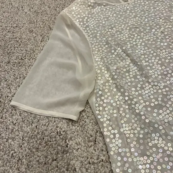 Givenchy Short Sleeve Sequin Sheer Blouse Sz 20W Glam Party Sparkly Casual - Picture 4 of 7